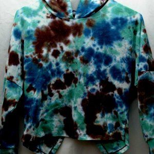 Tie dye cropped sweatshirt Earthbound Trading hooded lounge ocean Small
